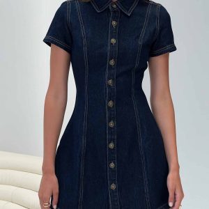 Perception Denim Mini Dress Mid Wash