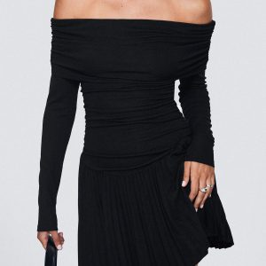 Field Of Dreams Long Sleeve Mini Dress Onyx