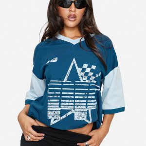 Nachell Short Sleeve Moto Top Blue