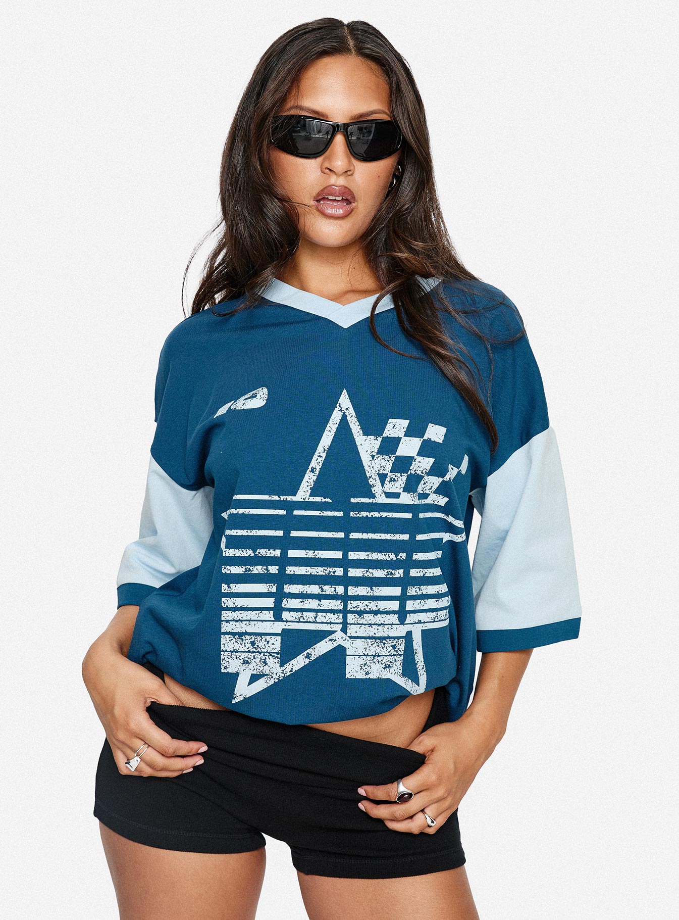 Nachell Short Sleeve Moto Top Blue