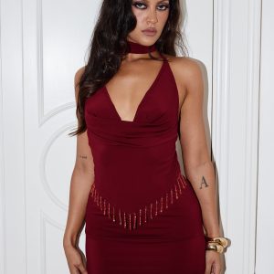 Ginah Bead Tassel Mini Skirt Red