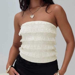 Saturn Returns Strapless Lace Top Cream