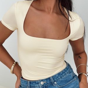 Back In Time Short Sleeve Top Cream