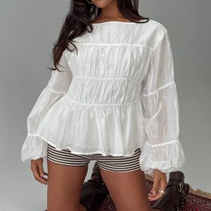Xamira Ruched Long Sleeve Top White