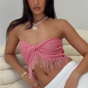 Kovac Reversible Fringe Tube Top Pink