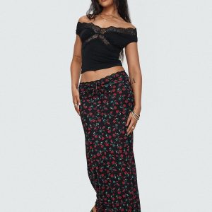 Donabella Mesh Maxi Skirt Black / Red