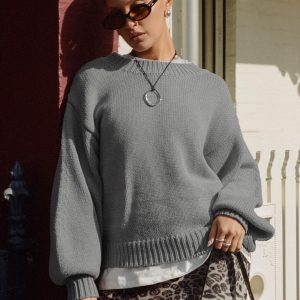 Harmony Balloon Sleeve Knit Sweater Grey