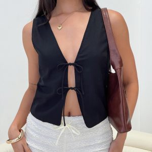 Awakening Tie Front Top Black