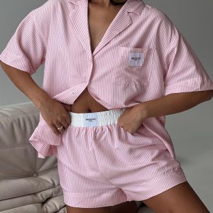 Early Riser Sleep Shorts Pink Stripe