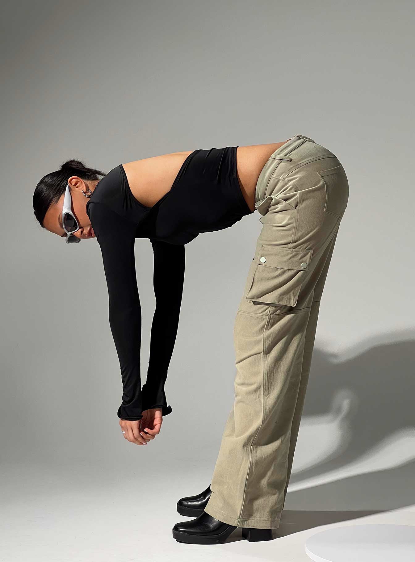 Paige Mid Rise Cargo Jean Sage - Image 2
