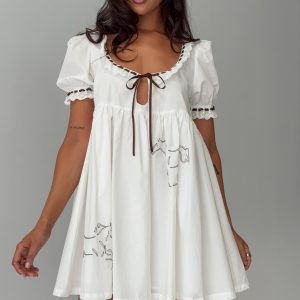 Cloudy Babydoll Contrast Trim Mini Dress White