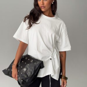 Agnessa Ruched Detail Oversized Tee White