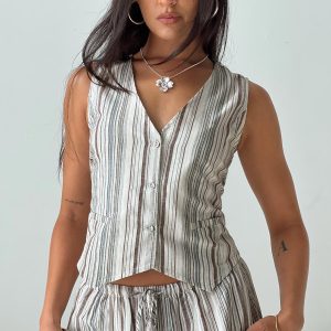 Flutters Vest Top White / Blue Stripe