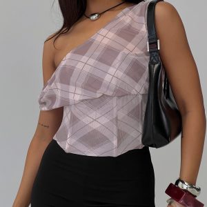 Amabelle Corset Draped Top Multi Plaid