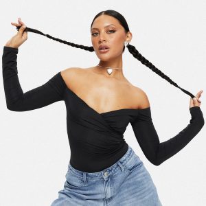 Tarine Wrap Bodysuit Black