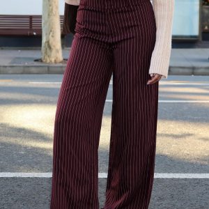 Lorenne Mid Rise Pant Burgundy Pinstripe