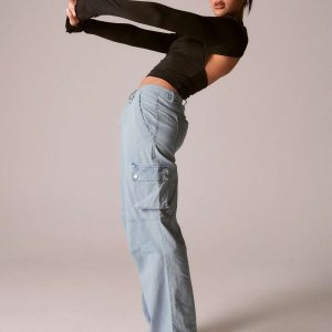 Paige Mid Rise Cargo Jean Light Wash