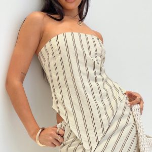 Birdie Asymmetric Linen Blend Top Cream