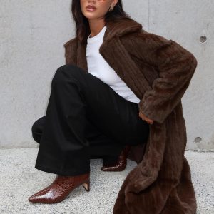 Moss Faux Fur Coat Chocolate