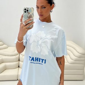 Tahiti Island Oversized Tee Blue
