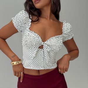 Audreana Babydoll Top White Polka