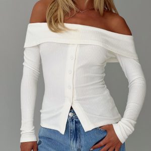 Dusk Dipped Off Shoulder Top White