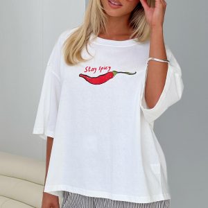 Stay Spicy Graphic Top White
