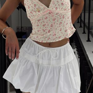 Dear London Bubble Hem Mini Skirt White
