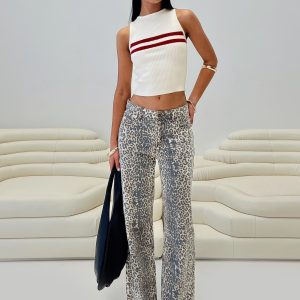 Top Model Low Rise Straight Leg Jeans Leopard Fade