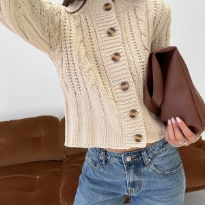 Donielle Cable Knit Cardigan Beige