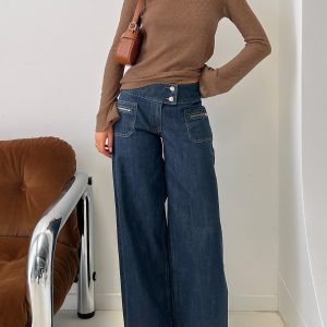 Unwritten Mid Rise Wide Leg Jeans Dark Blue Wash