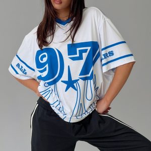 97 Sportstar Oversized Jersey Graphic Top White / Blue