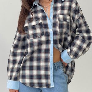 Walda Contrast Flannel Shirt Blue Check