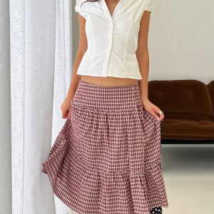 Cascades Low Rise Midi Skirt Red Check