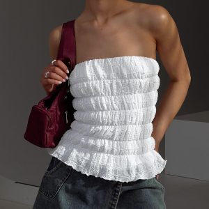 Flashbloom Strapless Ruched Top White