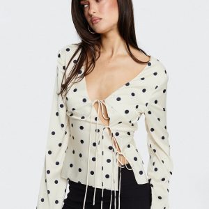 Mariah Long Sleeve Top Cream Polka