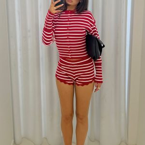 Dollhouse Knit Shorts Crimson Stripe