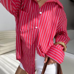 Kodhi Oversized Long Sleeve Top Red Stripe