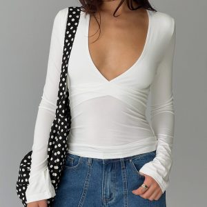 Madelon Long Sleeve Wrap Top White