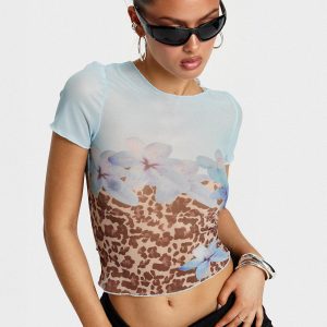 Pop Quiz Mesh Top Blue / Leopard