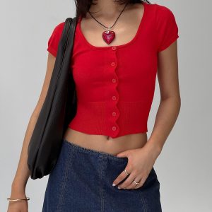 Pretty Sweet Button Up Top Red