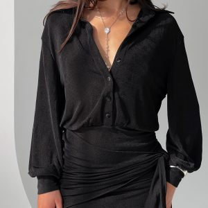Lynton Long Sleeve Shirt Mini Dress Black