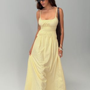 Magnolie Shirred Maxi Dress Yellow Stripe