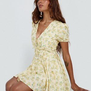Ethelyn Mini Dress Yellow Floral
