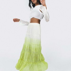 Sun Down Mid Rise Maxi Skirt Green Ombre
