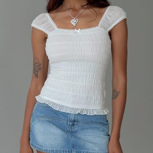 Honeymooner Cap Sleeve Frill Top White