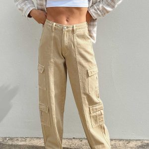 Locksley Mid Rise Baggy Cargo Jeans Beige