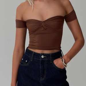 Larisha Off The Shoulder Top Brown