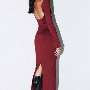 Belfa Long Sleeve Maxi Dress Burgundy