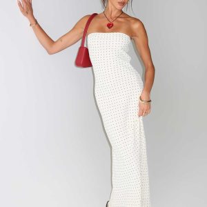Just For Fun Strapless Maxi Dress White Polka Dot